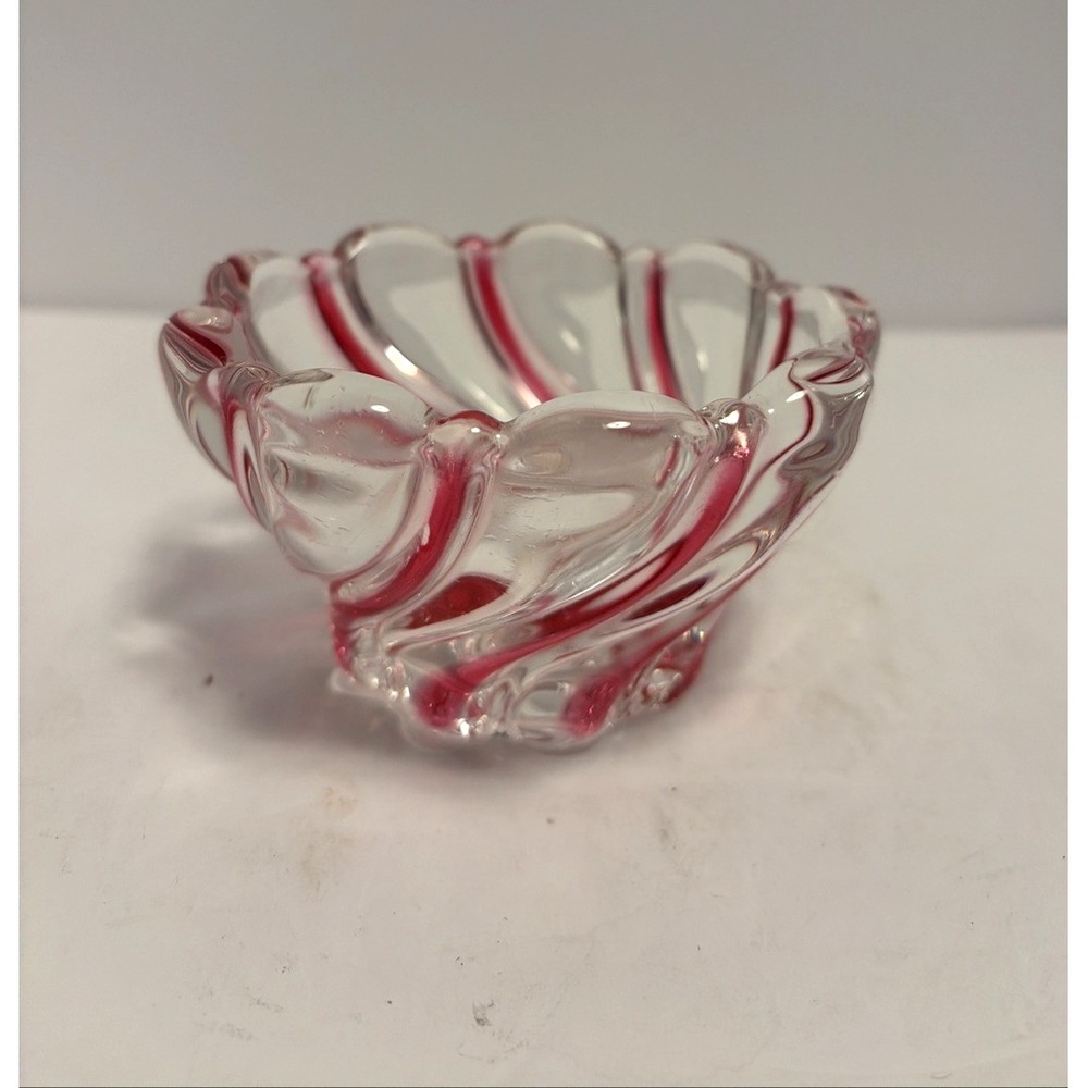 Mikasa Peppermint Red Swirl Candy Dish Vintage Glass Dainty Holiday
